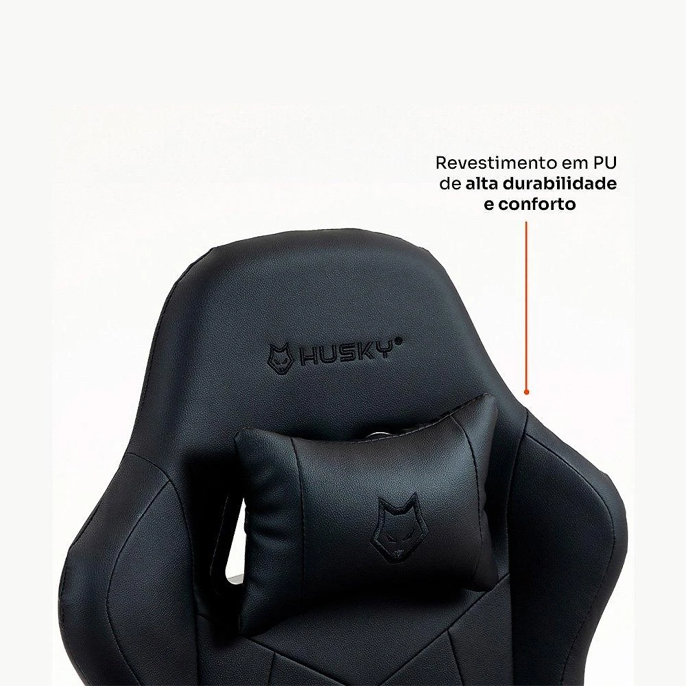 Miniatura Cadeira Gamer Husky Storm 100, Até 120kg, Almofadas, Reclinável 135º, PU, Preta - HCG100PT