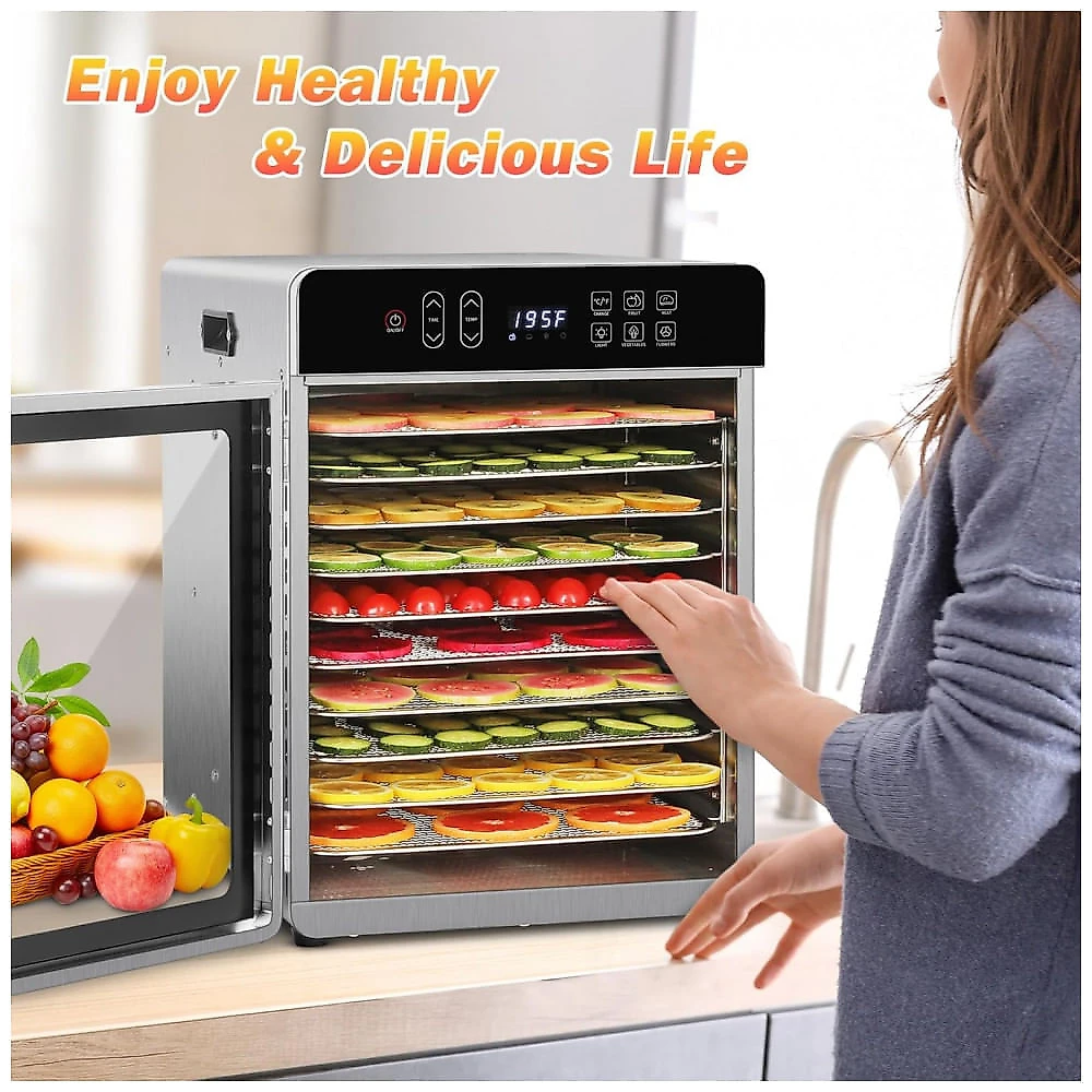 Desidratador de Alimentos SUCISENI com 10 Bandejas de Aço Inoxidável, 9 pés, 1000W, Timer de 24 Horas e Controle de Temperatura