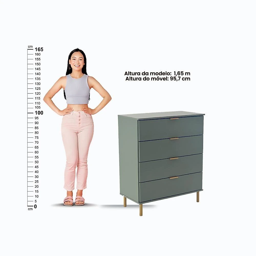 Conjunto de Quarto com Cômoda e Mesa de Cabeceira Dm242+dm125 4 Gavetas Verde Ditália Móveis webcontinental-7893948499134