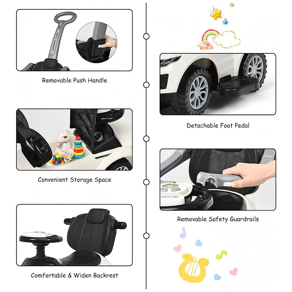 Carrinho de Passeio Infantil 3 em 1 com Buzina, Música, Luz e Proteção de Braço para Crianças de 1 a 3 Anos, Costzon, Bran...