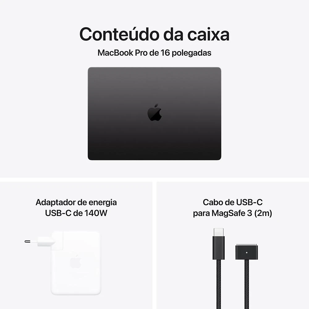 MacBook Pro 16" Apple M5 Pro chip com 18 núcleos CPU e 20 núcleos GPU  48GB  1TB SSD - Preto espacial