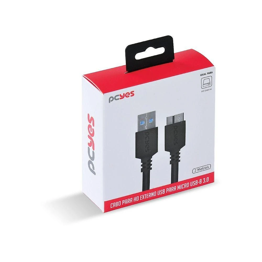 Cabo USB PUAMCM3-2 para HD Externo 2M USB a 3.0 para Micro USB B 3.0 Preto Pcyes