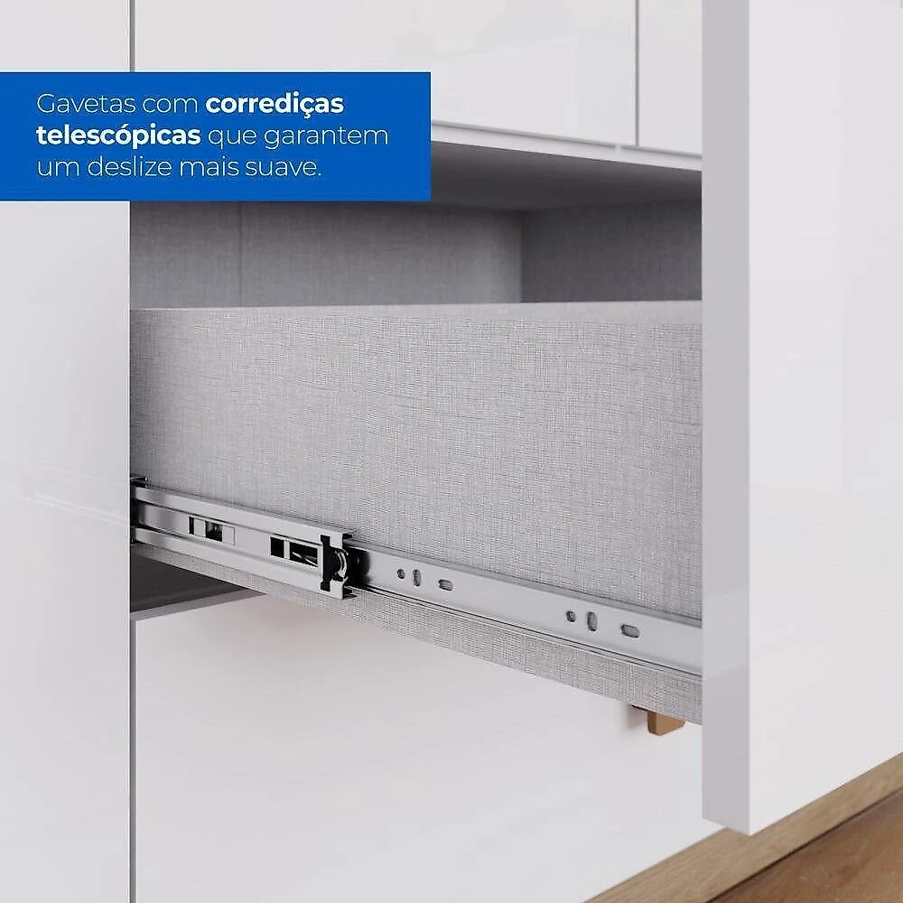 Quarto de Bebê com Guarda Roupas e Cômoda Aconchego 5 Portas 6 Gavetas MDF-MDP Branco Móveis Henn