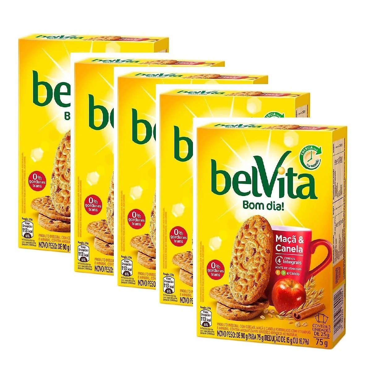 Miniatura Biscoito Integral Belvita Maçã E Canela 75G Kit Com 5 Caixas