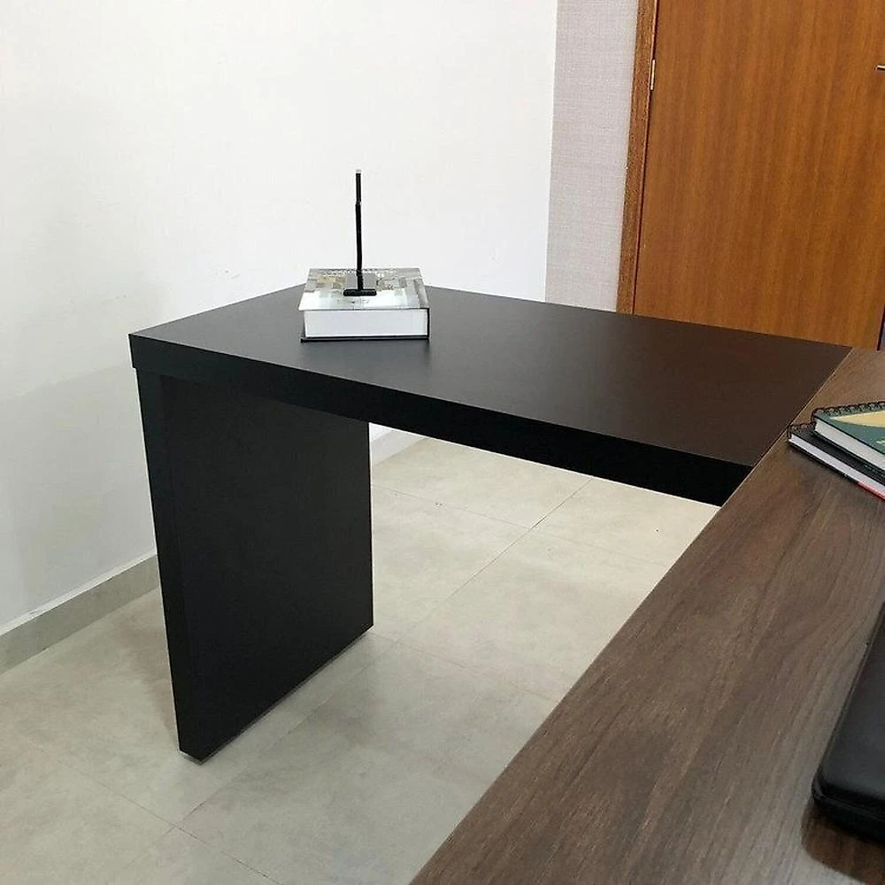Conjunto Mesa Tamburato 1600, Mesa de Apoio, Balcão, Balcão com Gavetas e Armário Nogal com Preto