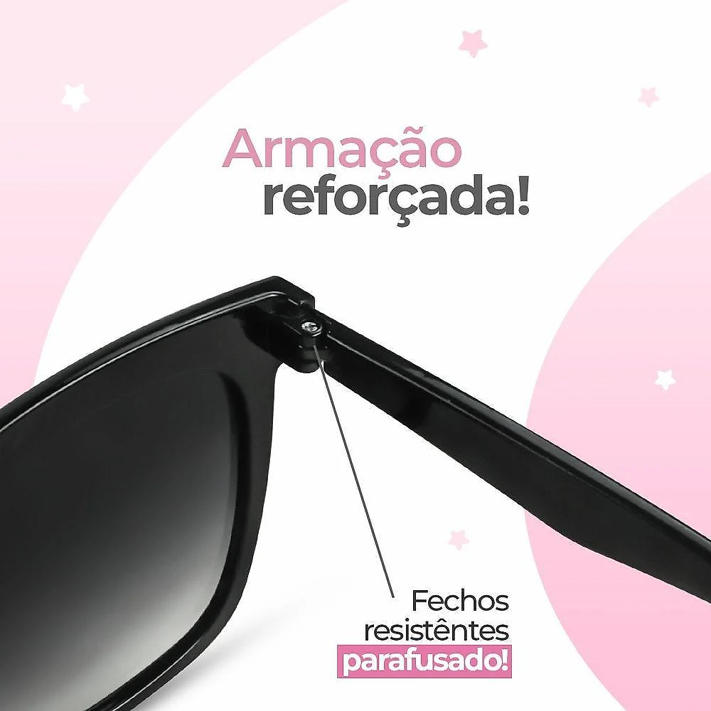 Oculos Sol Feminino Casual Vintage Proteção Uv + Case Quadrado Acetato Preto Verão Presente Original