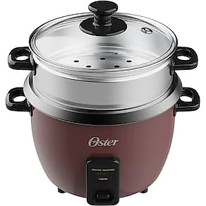 Panela Elétrica de Arroz Oster 1L Bordô Antiaderente Função Aquecer Tampa de Vidro 110V