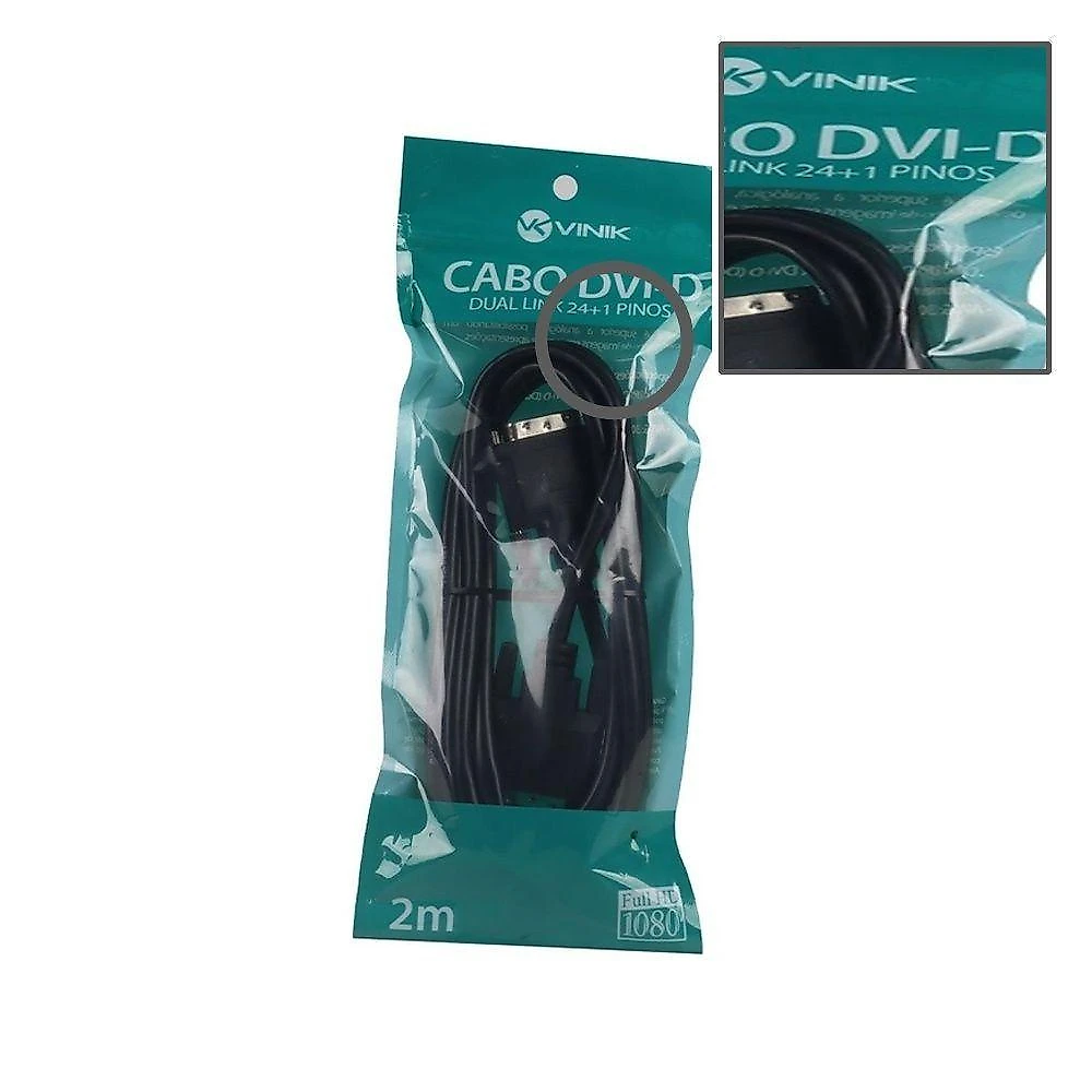 Cabo DVI-D 24+1 Pinos Dual Link 2M PVC Emborrachado Preto Vinik