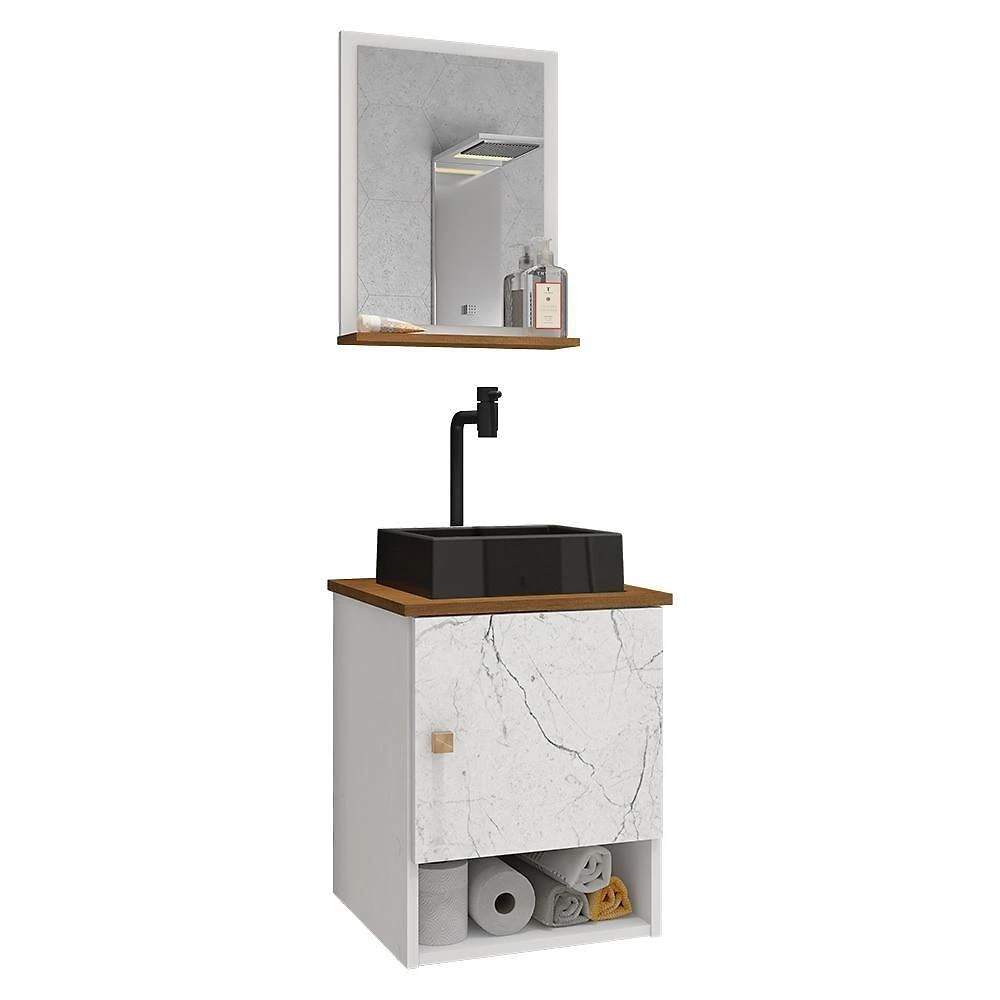 Gabinete Banheiro Lima Tulipa Pto Torneira Valv Click Black Branco/carrara/nature Branco/carrara/nature