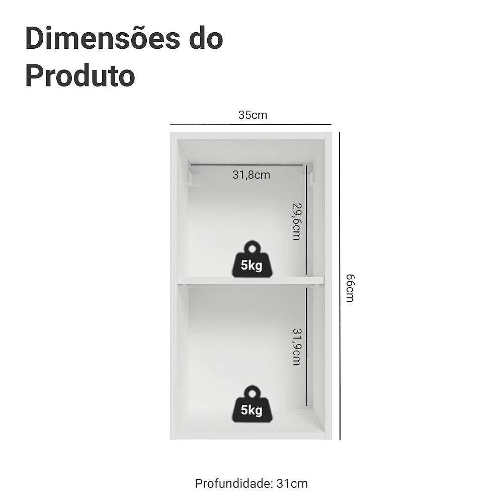 Armário aéreo 35 cm 1 porta branco/cinza vik madesa