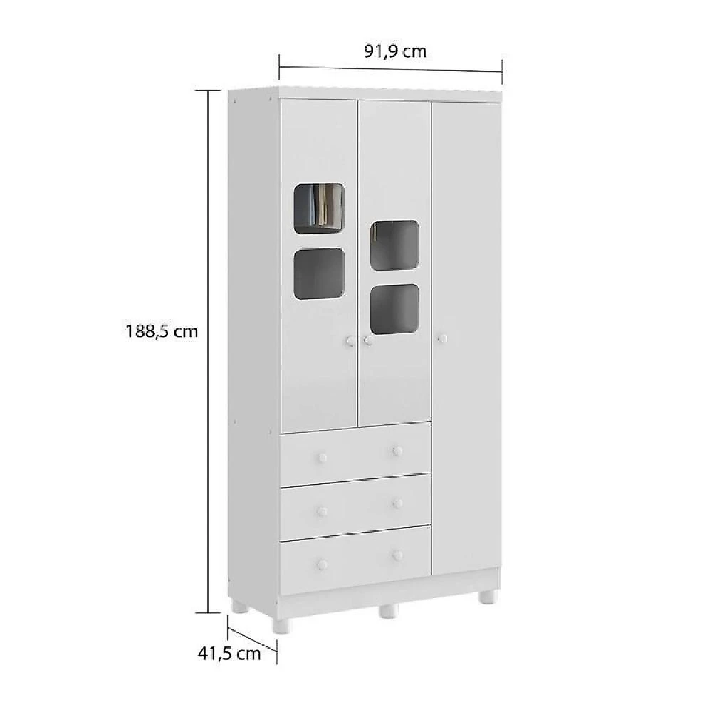 Quarto de Bebê om Guarda Roupa 3 Portas 3 Gavetas e Cômoda 1 Porta 4 Gavetas  Duda Quarto Infantil com Guarda Roupa 3 Portas 3 Gavetas e Cômoda 1 Porta 4 Gavetas Mimo Espresso Móveis Branco Brilho