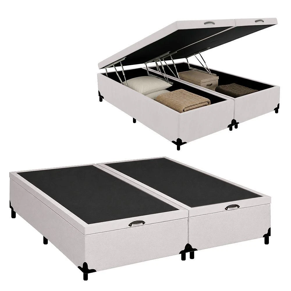 Cama Box com Baú King Bipartido Royal Sleep Branco