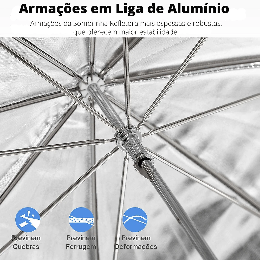 Sombrinha Refletora 90cm Guarda-Chuva Fotográfico Preto/Prata para Estúdio
