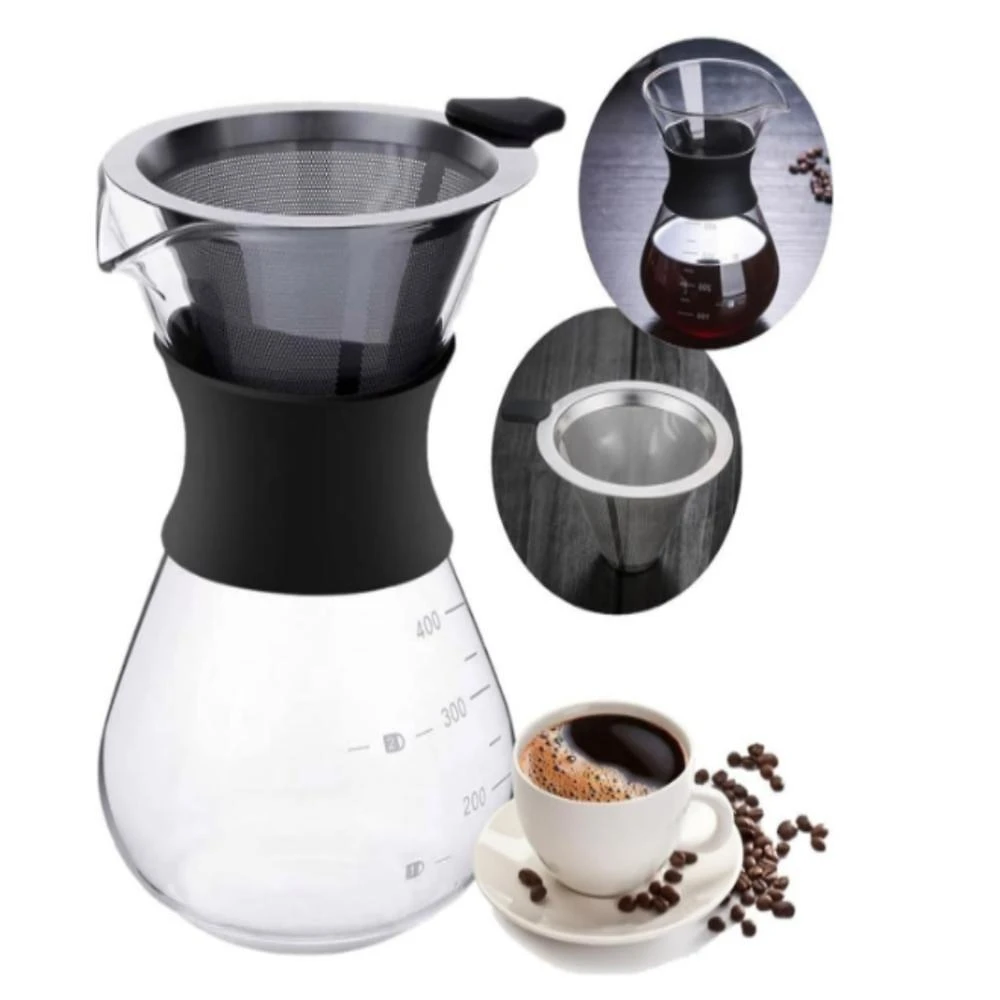 Cafeteira Vidro 400ml Com Passador Inox Café Coado Manual