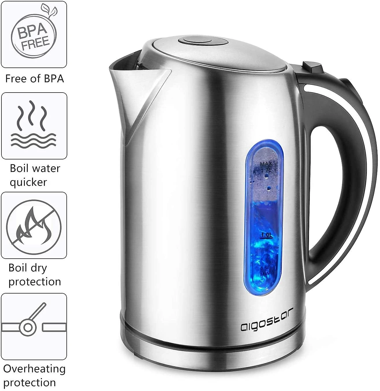 Aigostar King Chaleira Elétrica sem Fio 17L com Desligamento Automático 110V1100W Prata