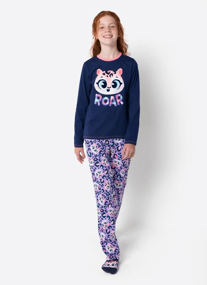 Pijama manga longa algodão menina teen onça