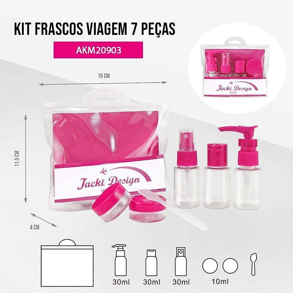 2 Kit De Frascos P/ Viagem De 7 Peças - Jacki Design Preto / Pink
