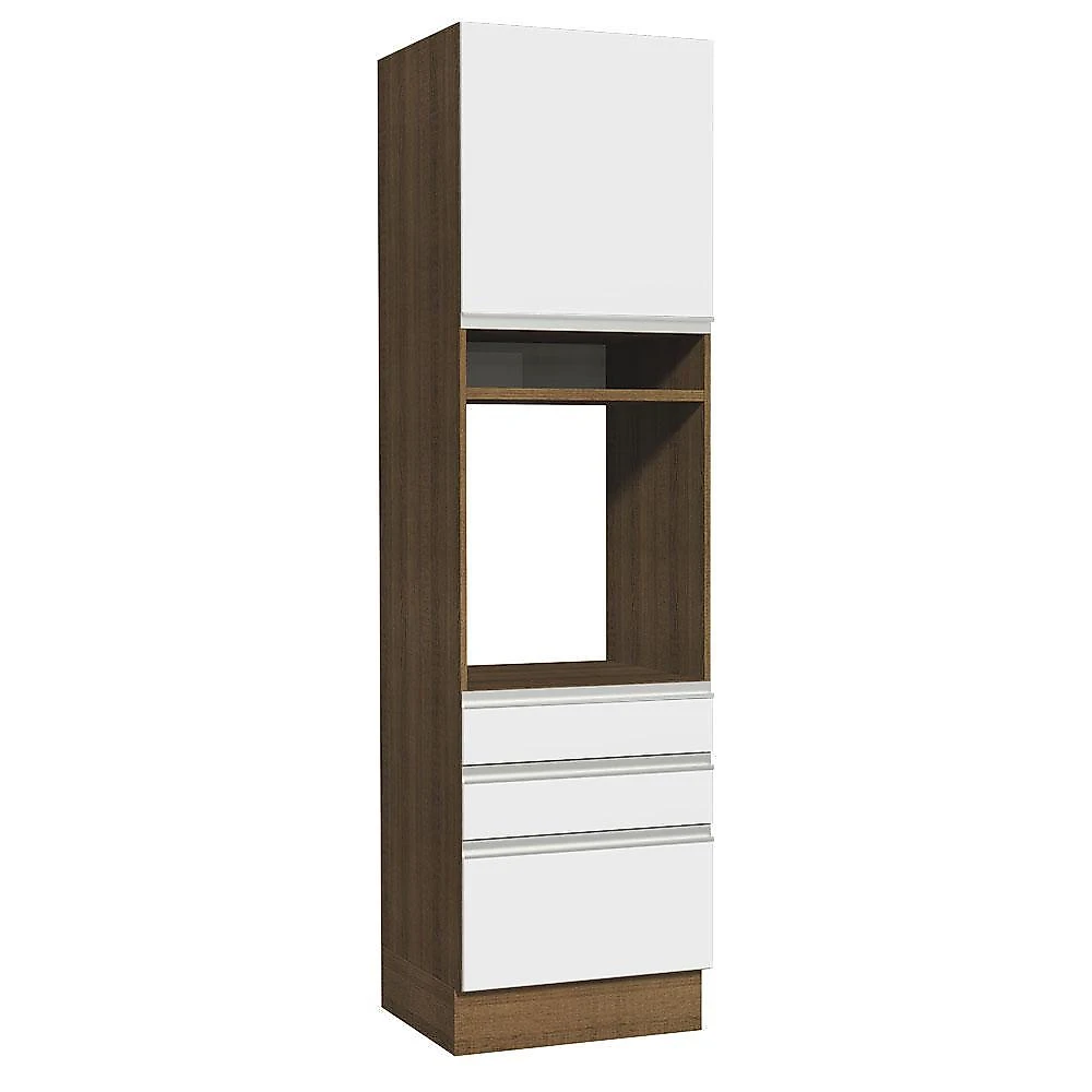 Torre quente armário de cozinha 60 cm 1 porta 3 gavetas rustic/branco glamy madesa