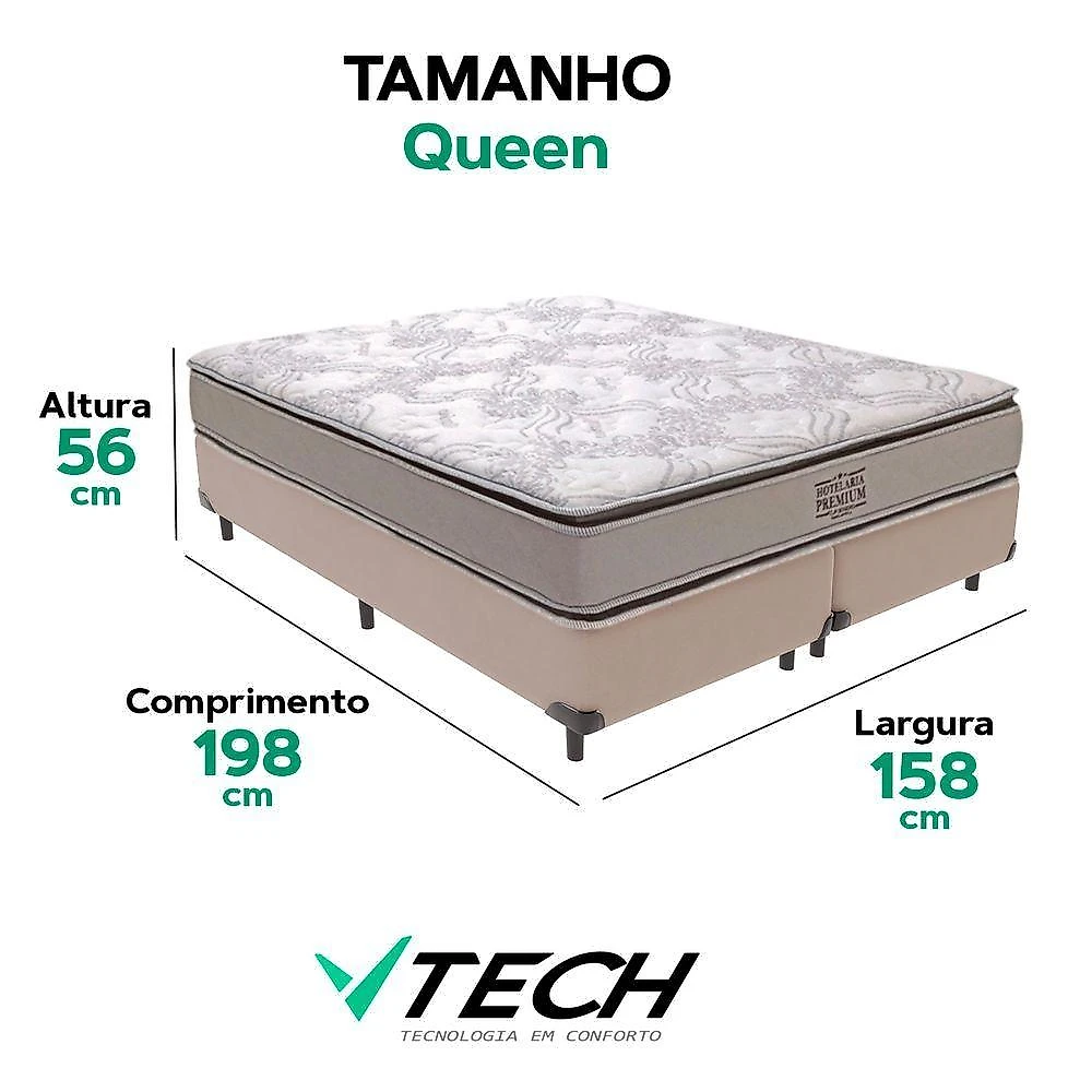 Cama Box com Colchão Queen Four Season Molas Ensacadas Pillow Top Bege Vtech