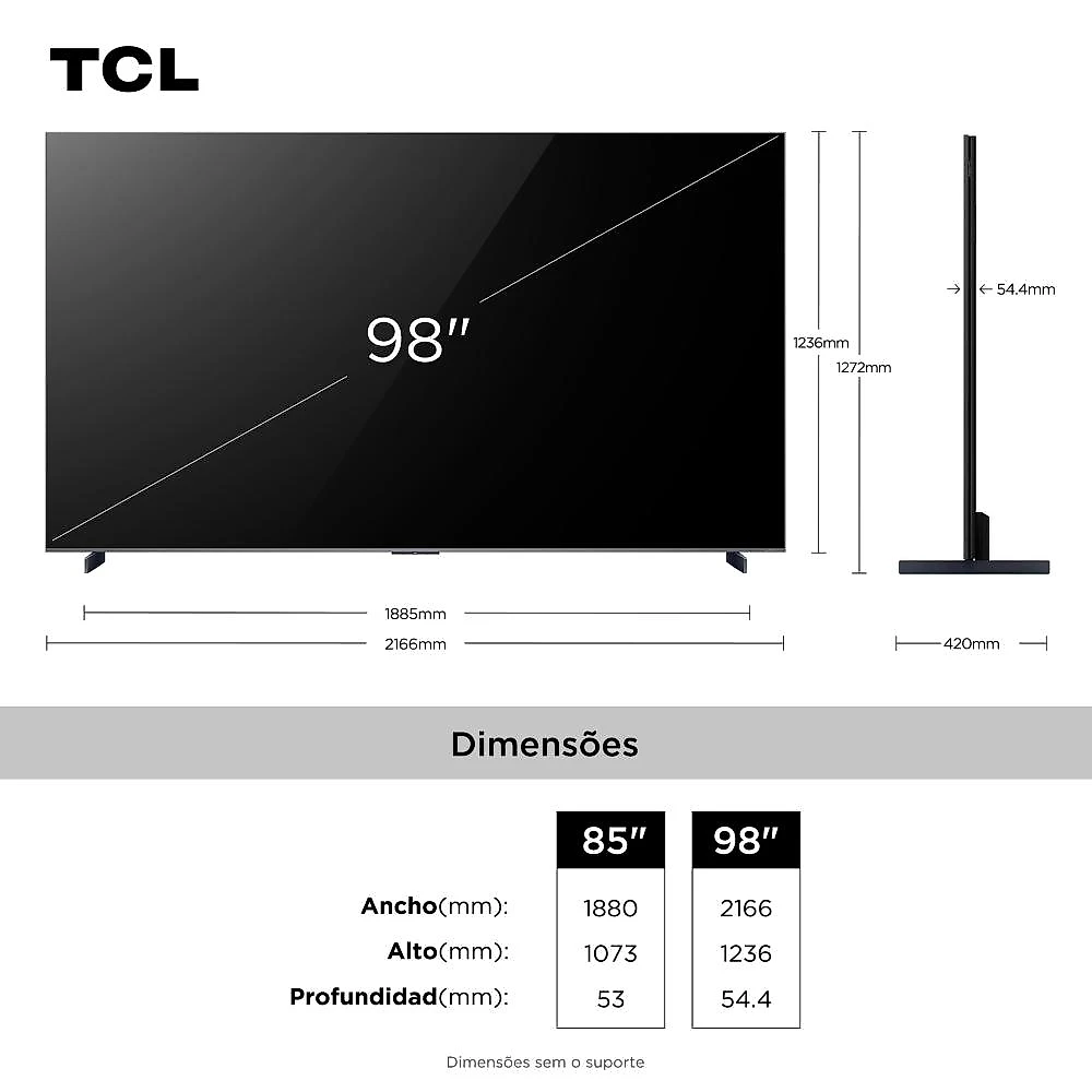 Smart tv tcl 98" 4k neo mini led 98c8k 144hz google tv zero border