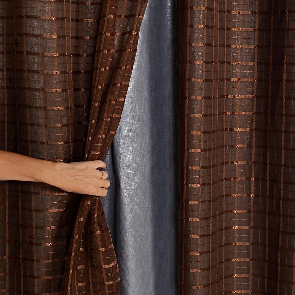 Cortina Blackout Pvc Cinza Voil Xadrez 2,80m X 2,30m Forro 100% Pvc/voil 100% Poliéster - Marrom