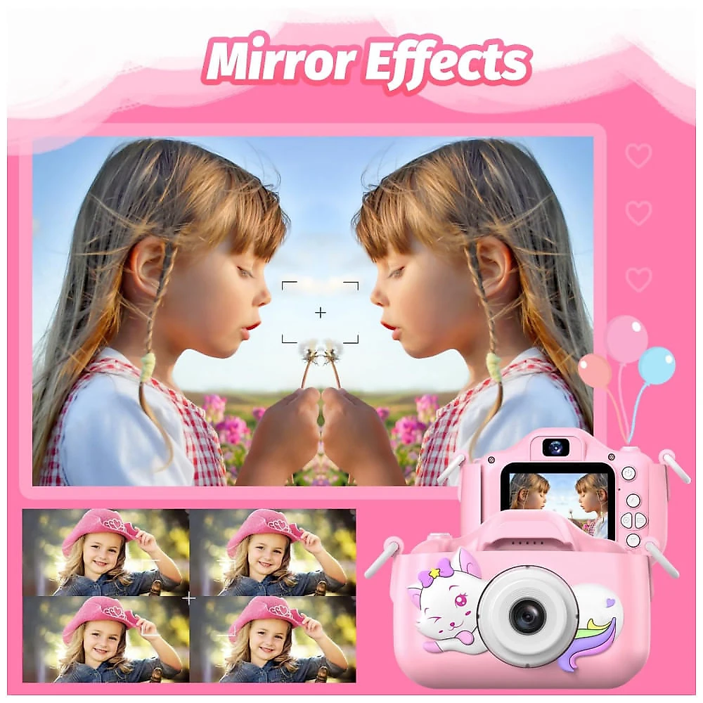 Câmera Selfie Infantil Goopow Para Meninas/Meninos 3-9 Anos, Digital com Capa Protetora e Cartão SD 32GB (DC-H21-PINK).