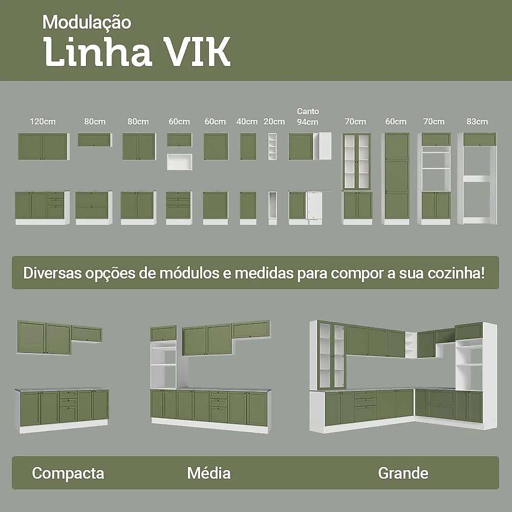 Armário de Cozinha Completa 270 cm Branco/Verde Vik Madesa 05