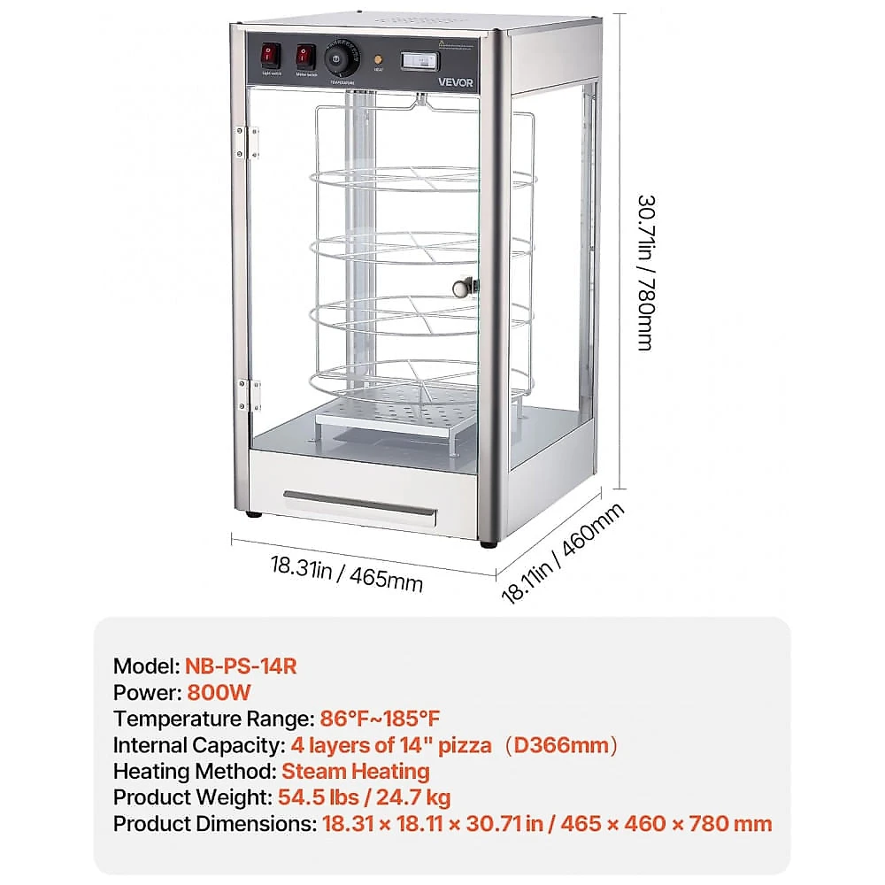 Estufa Aquecedora de Pizza VEVOR NB-PS-14R 4 Andares Rotativa Vapor Inox Display 110V