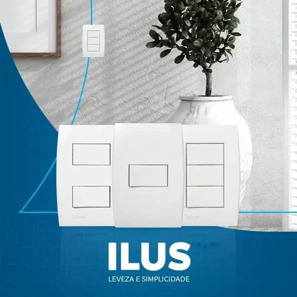 Conjunto com Placa 3 Teclas Simples 4x2 ILUS Superficie Lisa Branco Soprano