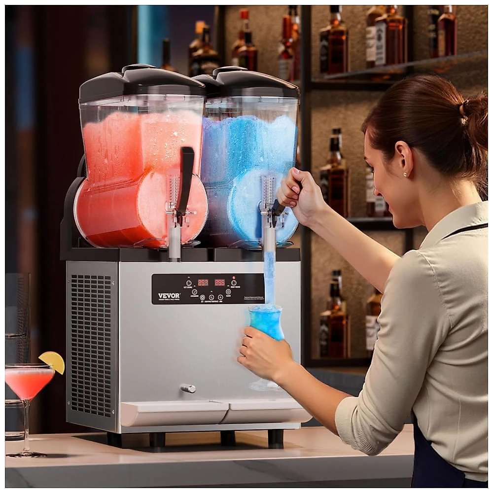 Máquina de Slush Raspadinha VEVOR Duplo Tanque 12L x2 Comercial Aço Inox 240V