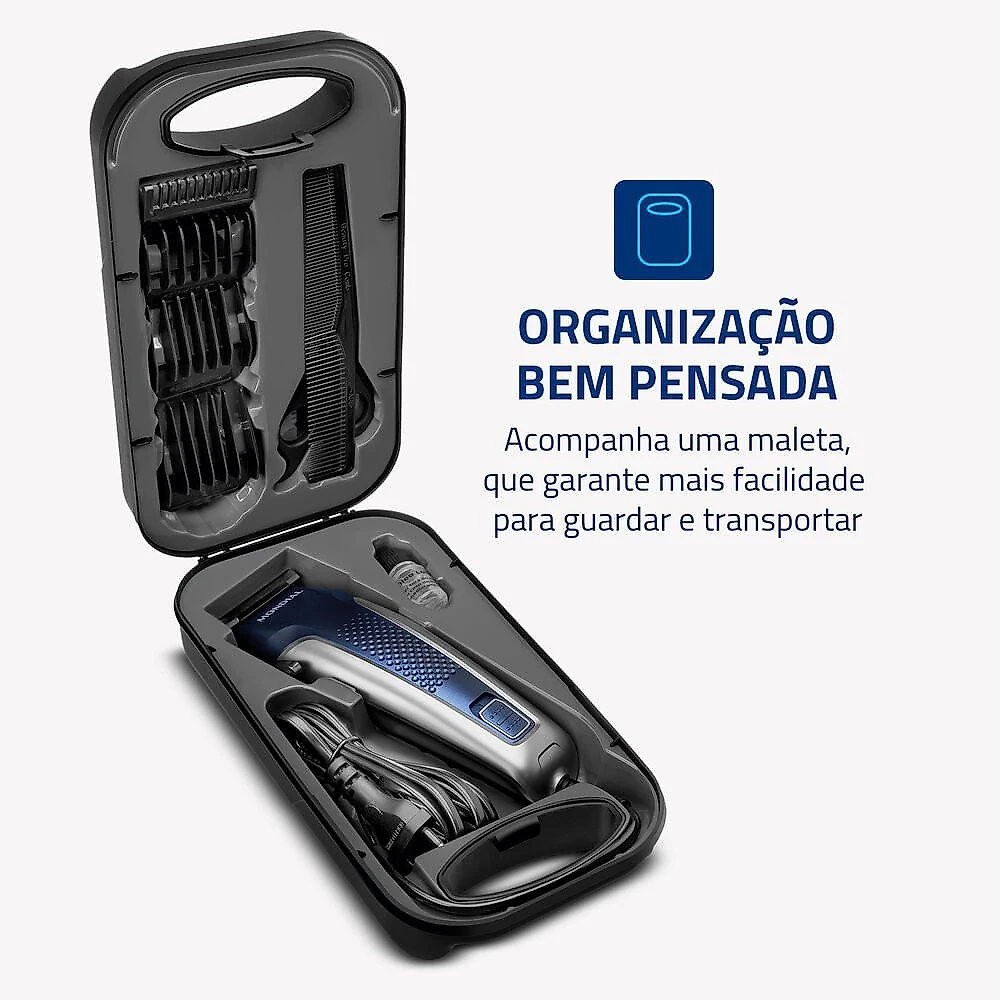 Cortador de Cabelo Titanium Power, 8 Acessórios CR09M Mondial Azul/Prata - 110V