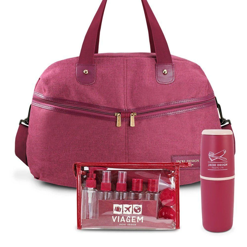 Kit Bolsa De Viagem + Porta Escova De Dente + Frascos De Viagem 10 Peças Vinho
