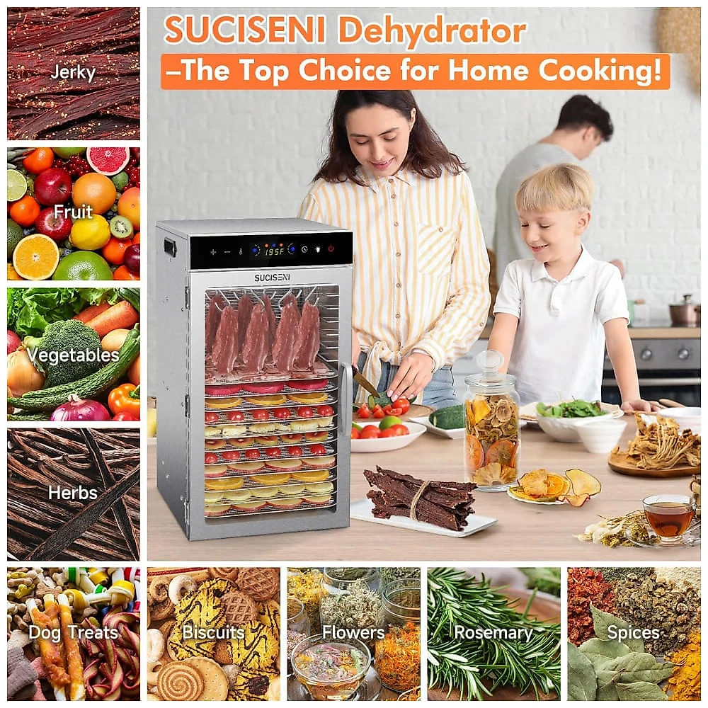 Desidratador de Alimentos SUCISENI Prata 18 Bandejas Inox 1000W Dual Fan 110V