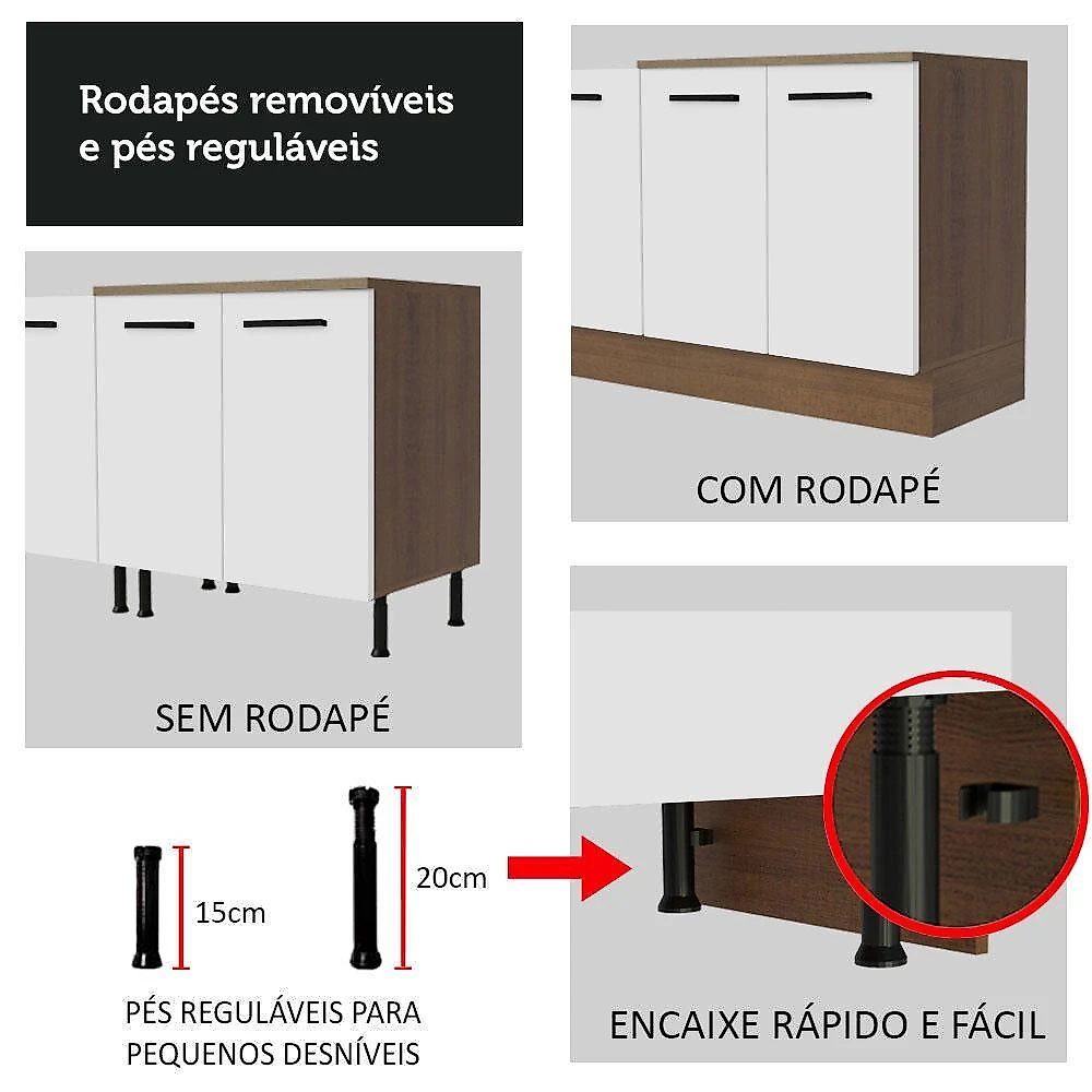 Cozinha completa de canto madesa agata 459001 com armário e balcão (sem tampo e pia) - rustic/branco