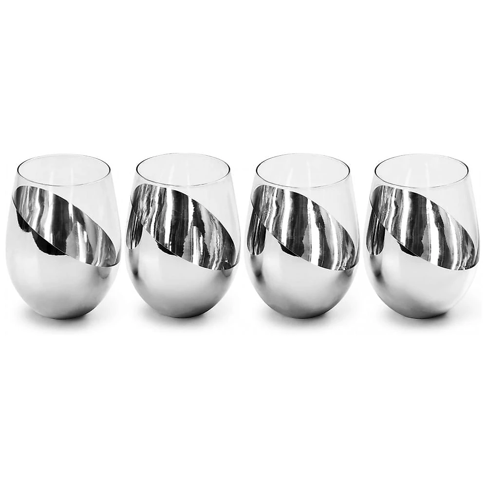Conjunto de 6 Copos de Vinho sem Pé MyGift Premium Prateado com Detalhes Elegantes, Perfeito para Presente de Casamento ou Aniversário, Resistente a I Conjunto de 6 Copos de Vinho sem Pé MyGift Premium Prateado com Detalhes Elegantes, Perfeito para Presente de Casamento ou Aniversário