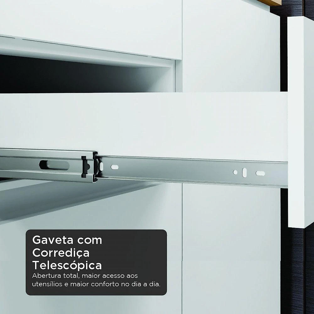 Cozinha 5 Peças Rainha 2 Portas 7 Gavetas MDF Branco com Nature Nesher Móveis