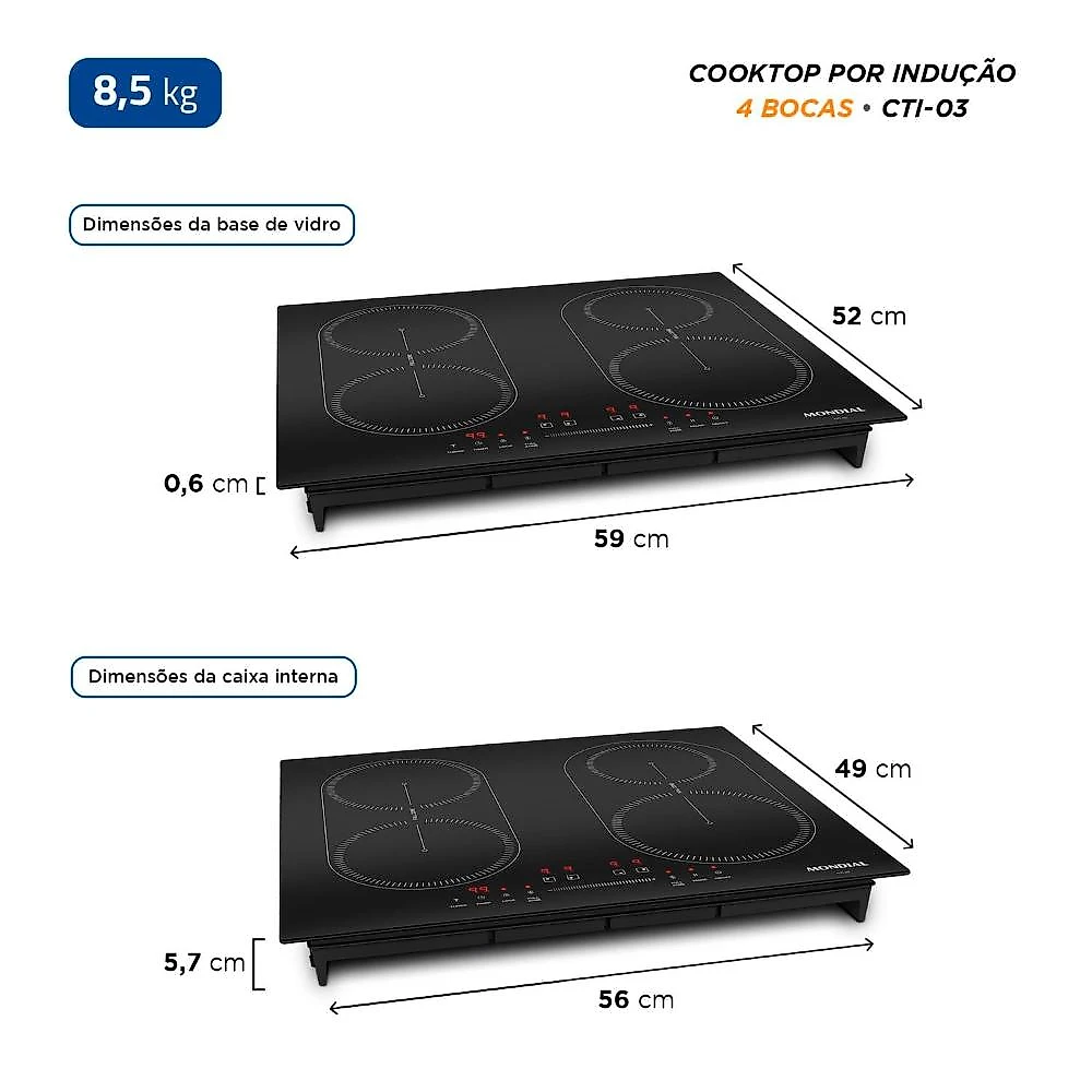 Cooktop de indução mondial cti-03 4 bocas com full zone e função turbo 220v