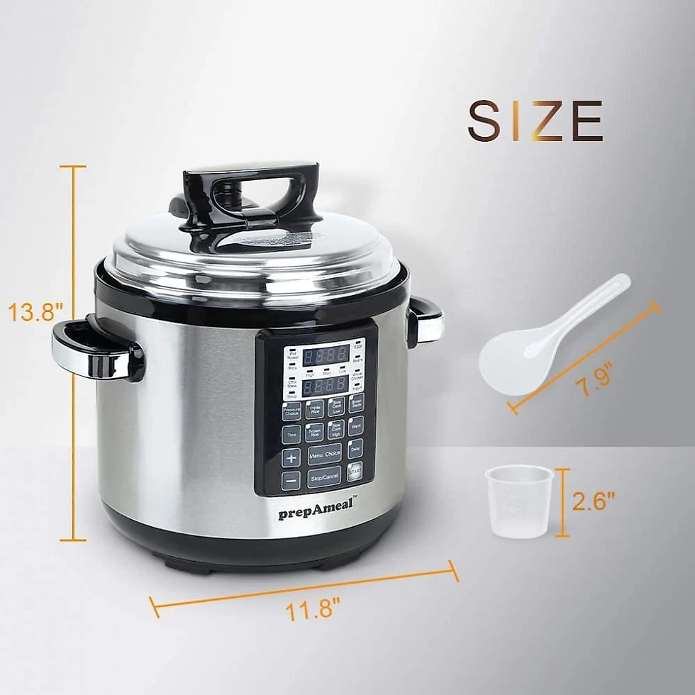 PrepAmeal Panela de Pressão Elétrica 6L com 8 Predefinições e Aço inoxidável, 110V, Cinza