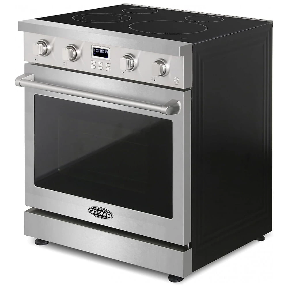Fogão elétrico 30 cm Cosmo inox escovado mesa vitrocerâmica 4 queimadores forno com convecção 136 L 220V