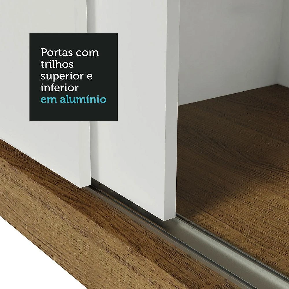 Guarda roupa casal madesa lyon plus 3 portas de correr com espelho 4 gavetas - rustic/branco