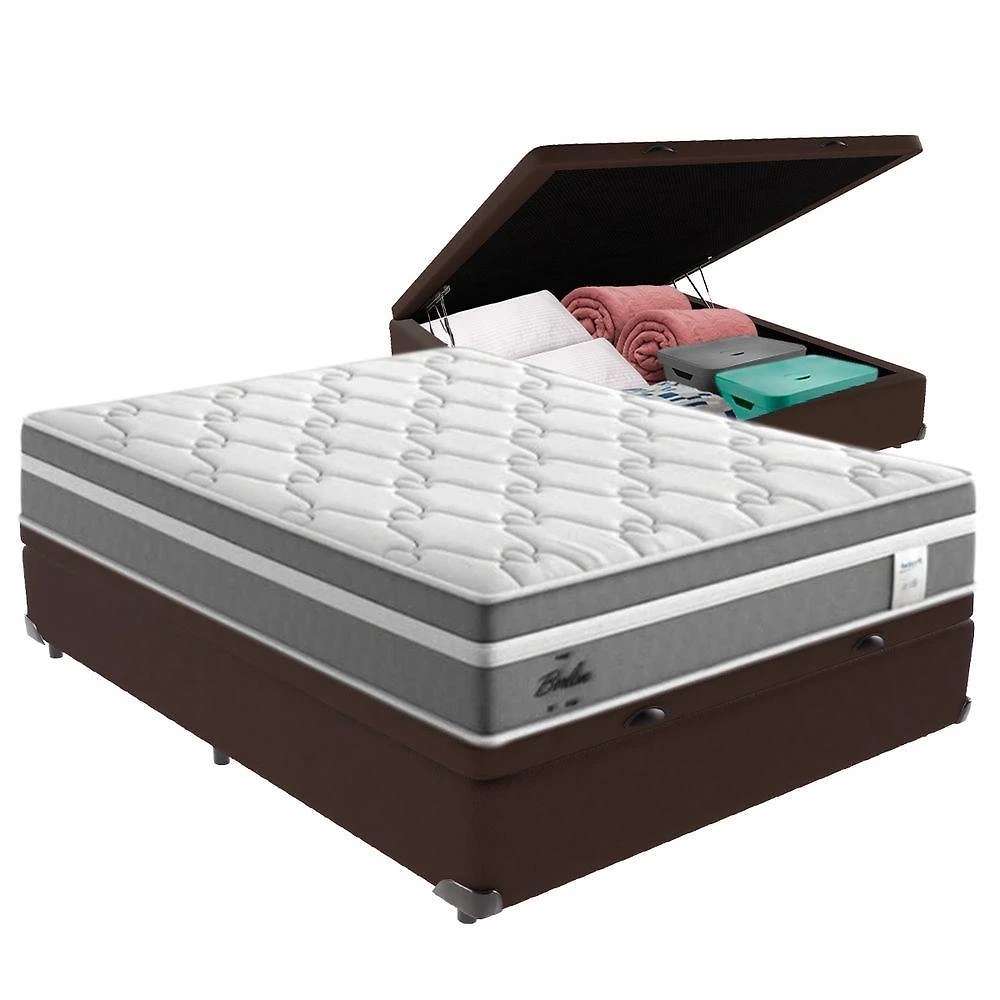 Cama Box Baú Casal E Colchão Molas Ensacadas Berlim Probel - Marrom