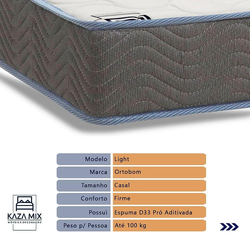 Cama Box Baú Bege E Colchão Light Espuma D33 Casal Ortobom