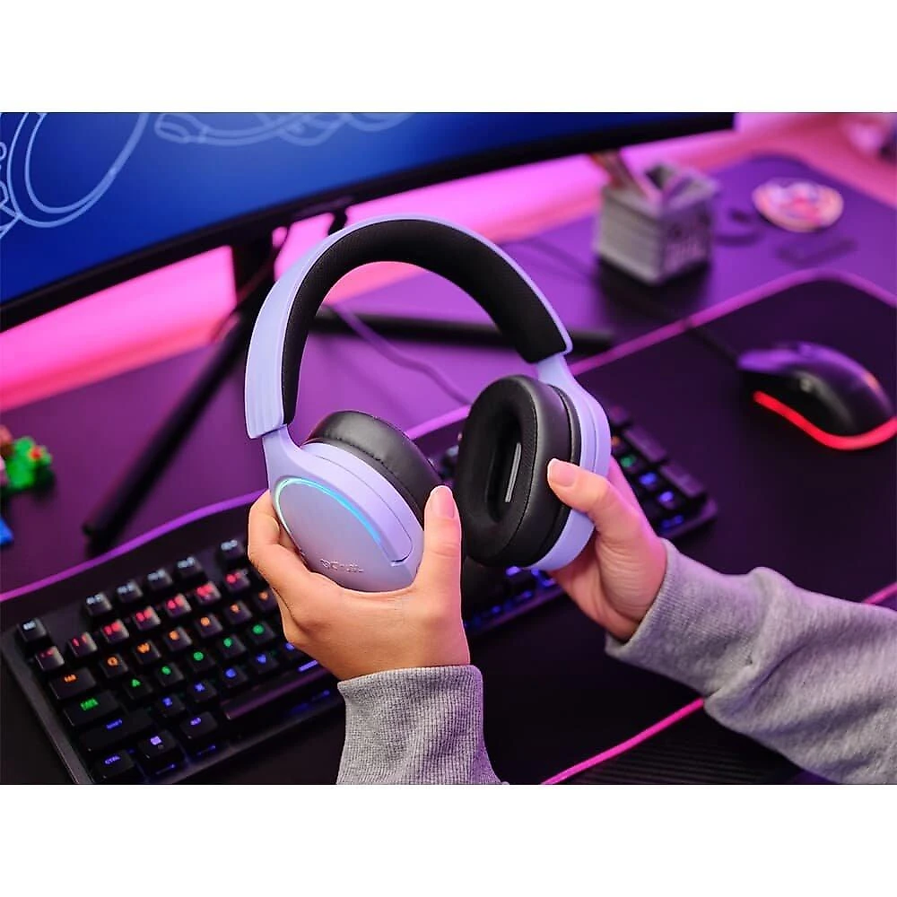 Headset Gamer GXTrust 490P Fayzo, Iluminação LED, Microfone Destacável, Cancelamento de Ruído, Roxo - 25303