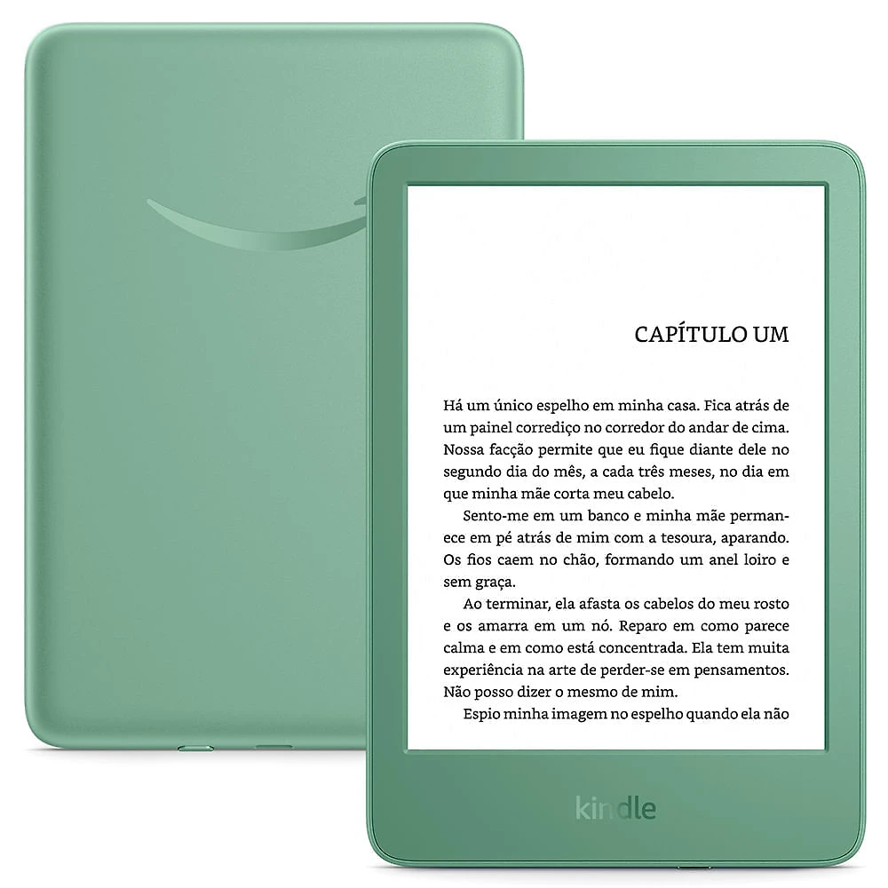 Miniatura Kindle 16GB modelo2024, tela antirreflexo, troca de página rápida, luz ajustável e bateria longa duração, Cor Verde Bivolt