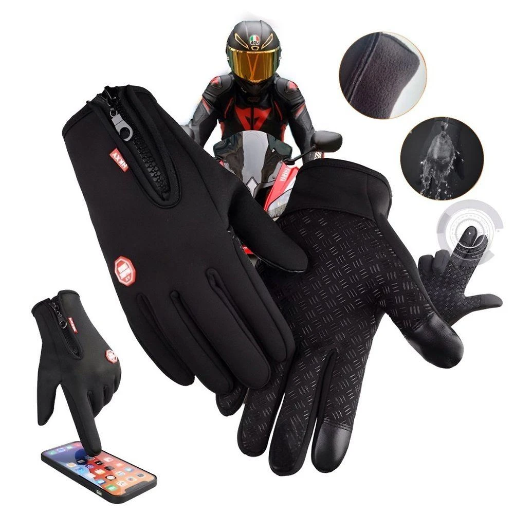 Luva Térmica para Moto e Ciclismo Touch Screen Impermeável Unissex Preto OEM