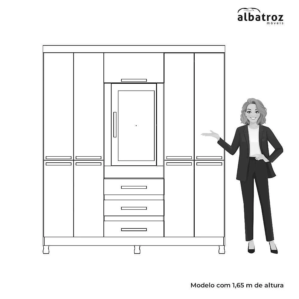 Guarda Roupa Casal New Fusion 6 Portas 3 Gavetas MDP com Espelho Cinamomo Off White 186CM