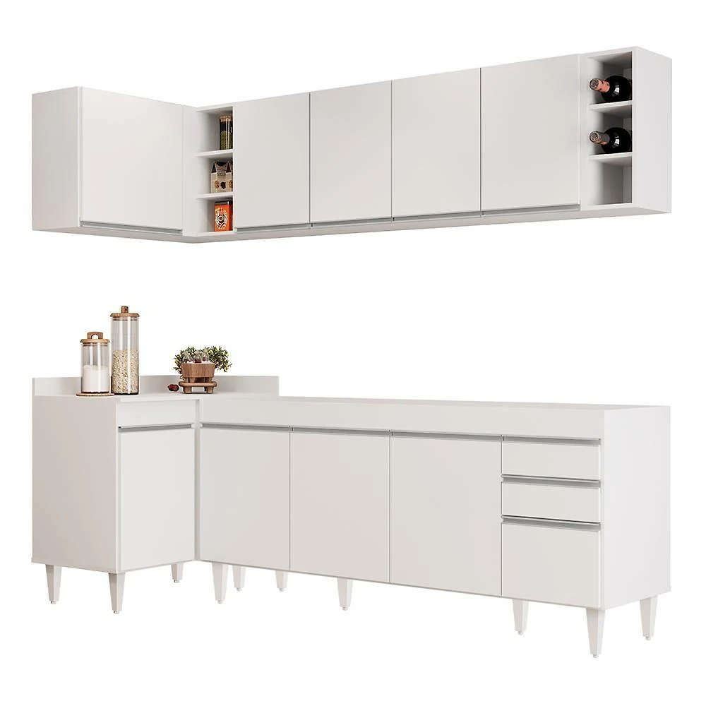Armário De Cozinha Modulado De Canto Direito 5 Peças Cp43 Balcão Sem Tampo Branco - Lumil