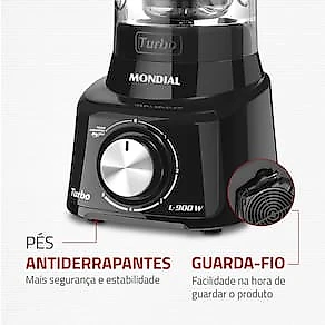 Liquidificador Mondial Turbo Full Black L900FB Preto 900W com 5 Velocidades 110V