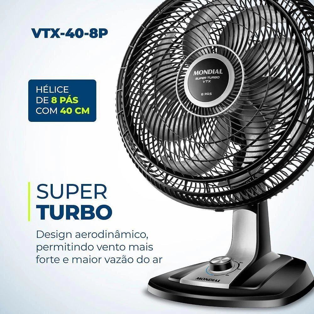 Ventilador de mesa mondial 40cm 8 pás preto prata 220v