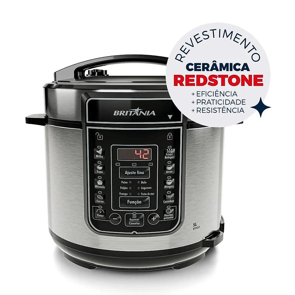 Panela de Pressão Elétrica 5 Litros Britânia BPP05P - 110 Volts Panela de Pressão Elétrica Britânia BPP05P - 110 Volts